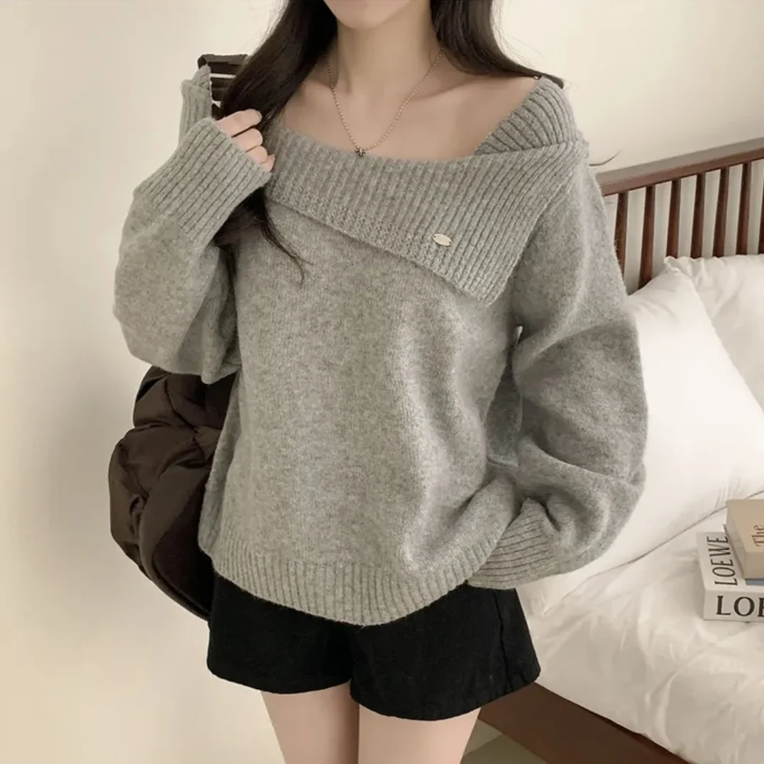 

Spring 2026 Chic Fashionable Sweet Slimming One-Shoulder Knitted Sweater Versatile Quality Stylish Women's Clothing