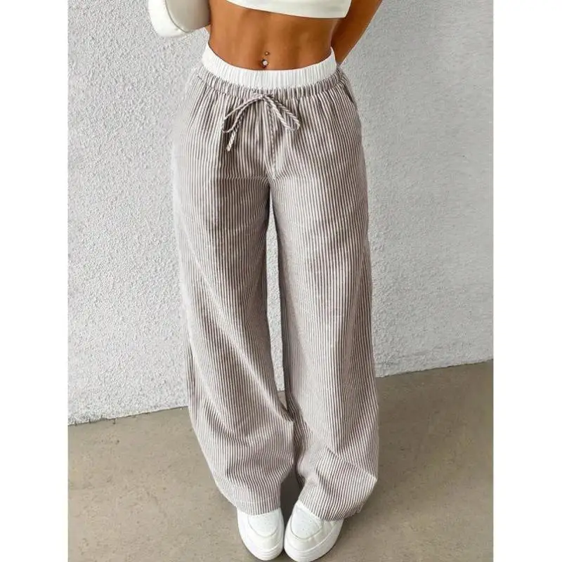 New Women's Brown Striped Casual Pants Spring Summer Sle plus Size Ciwalk Nine Points Trousers Retro Fit for Ciwalk