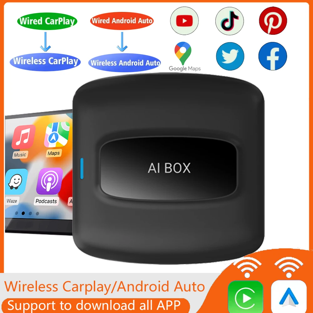 

Carplay AI Box Android 12 Wired to Wireless Carplay Android Auto Adapter Car Accessories Dongle for Netflix Youtube Any App