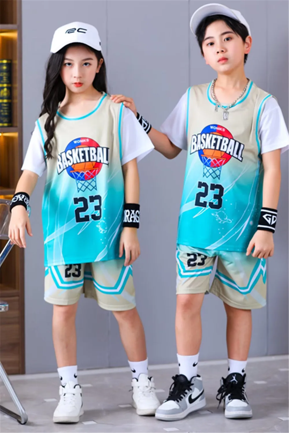 NEW 23/24 boys and girls basketball 23 Basketball Jerseys Fake two-piece children's uniform kit primary school training248