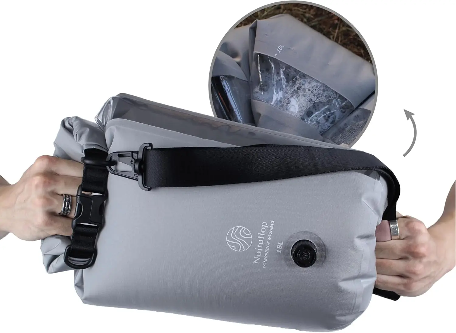 

Портативный водонепроницаемый мешок для стирки объемом 15 л — легкий нейлоновый мешок для белья (серый)