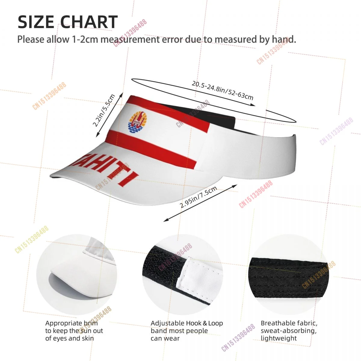 TAHITI Flag Sunscreen Visor Cap Adjustable Breathable Sun Hats Unisex Sports for Beach Golf Tennis Outdoor