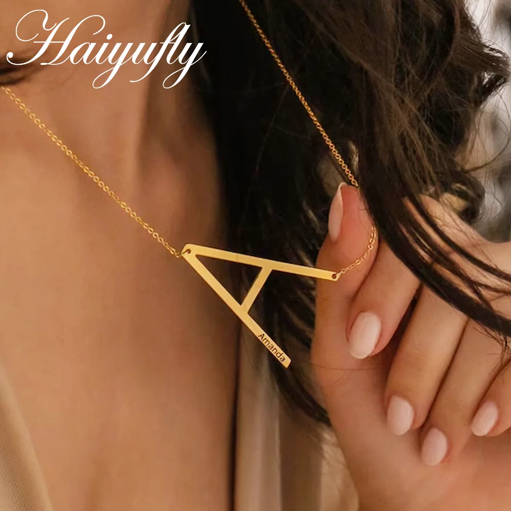 Haiyufly Custom Name Necklace for Women Stainless Steel Jewelry Big Initial Letter Choker Link Chain Personalized Birthday Gift