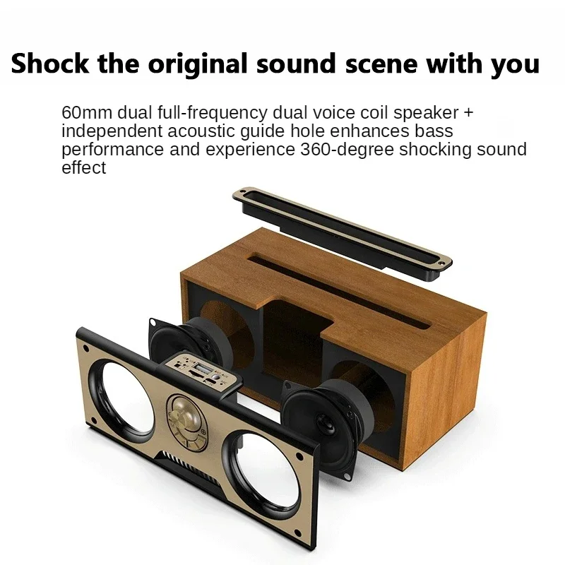 خشبية محمولة ريترو سمّاعات بلوتوث لاسلكية مزدوجة مضخم الصوت صدى جدار الكمبيوتر المسرح المنزلي مركز الموسيقى راديو Boombox #1