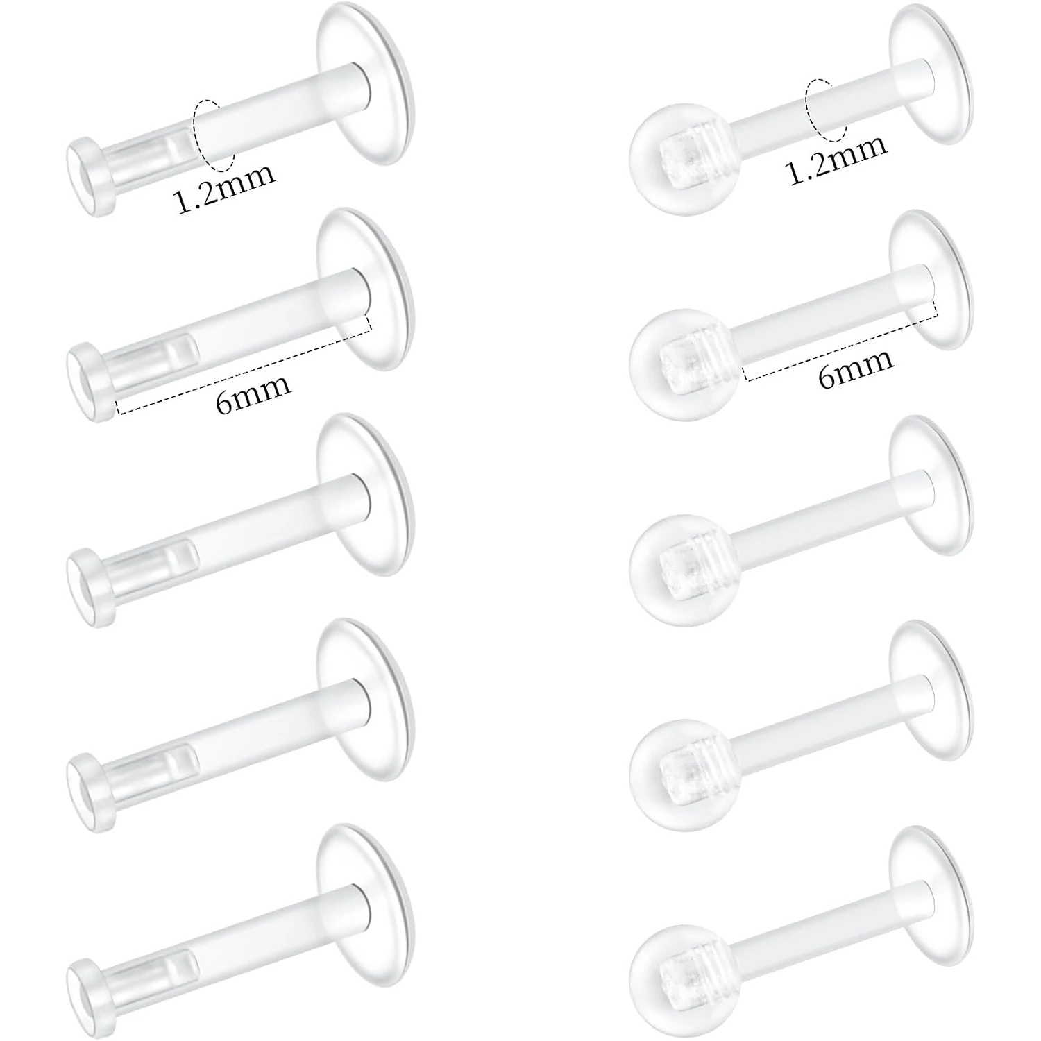 10pcs Clear Earrings for Work Sports Helix Cartilage Tragus Lip Earring Piercing Retainers Plastic Jewelry Women Men