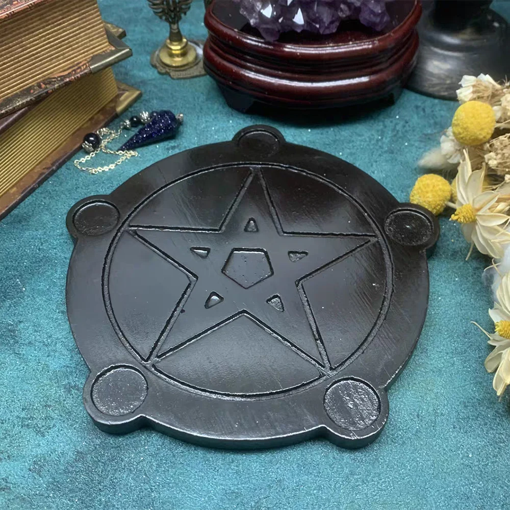 

1pc, Solid wood pentagram candle holder, Western witch sacrificial ritual tray, Altar candle holder religious ornaments