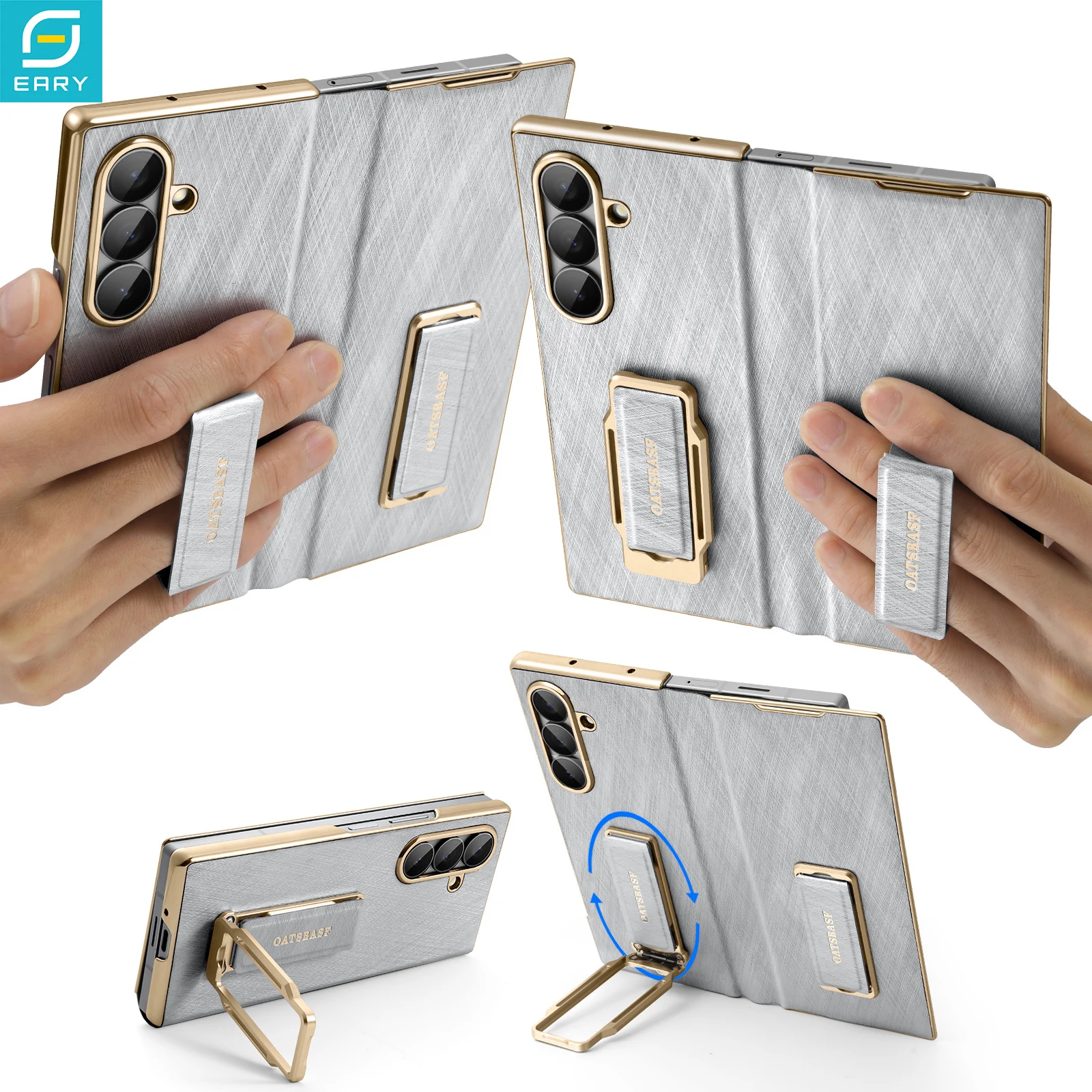 Oatsbasf for Samsung Galaxy Z Fold 8 Ultra Leather Case,with 360° Metal Kickstand & Finger Strap, Shockproof Hinge Protection