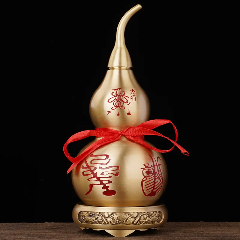 All-brass Five Thunder Gourd with Open Top and Bottom, Celestial Master Lotus Copper Gourd, Entrance Hall Gift Ornament