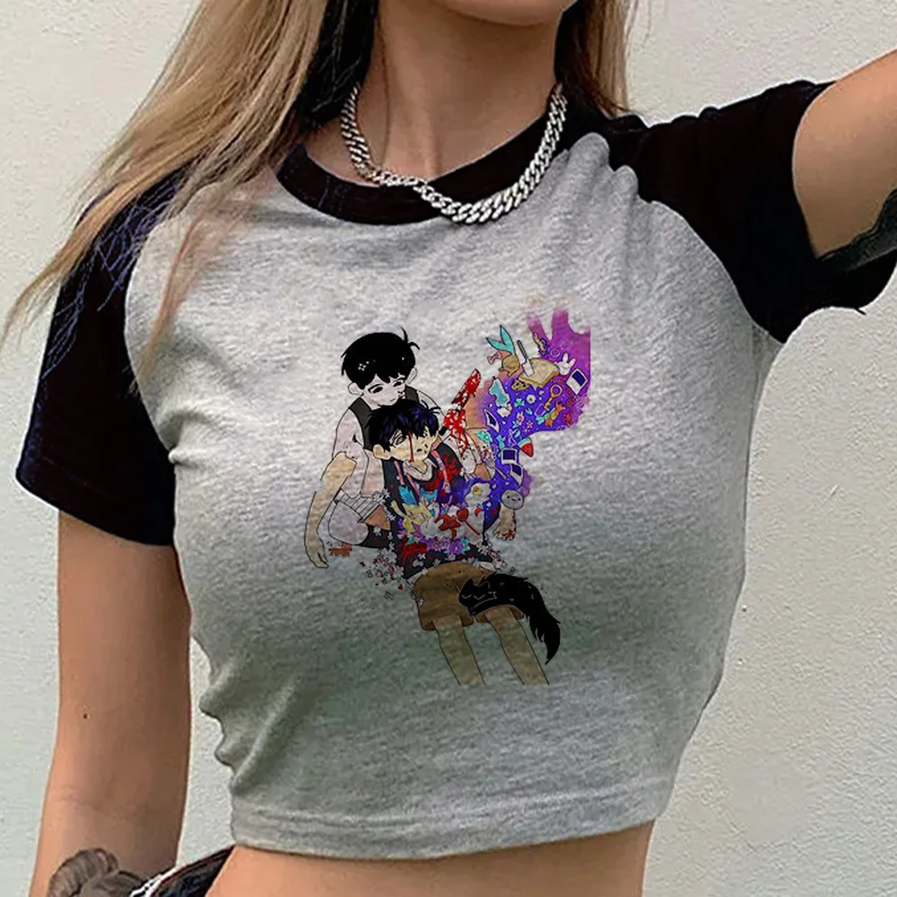 Omori cropped top shoujo harajuku vintage y2k party gothic t-shirt clearance sales alternative  vintage meme japanese