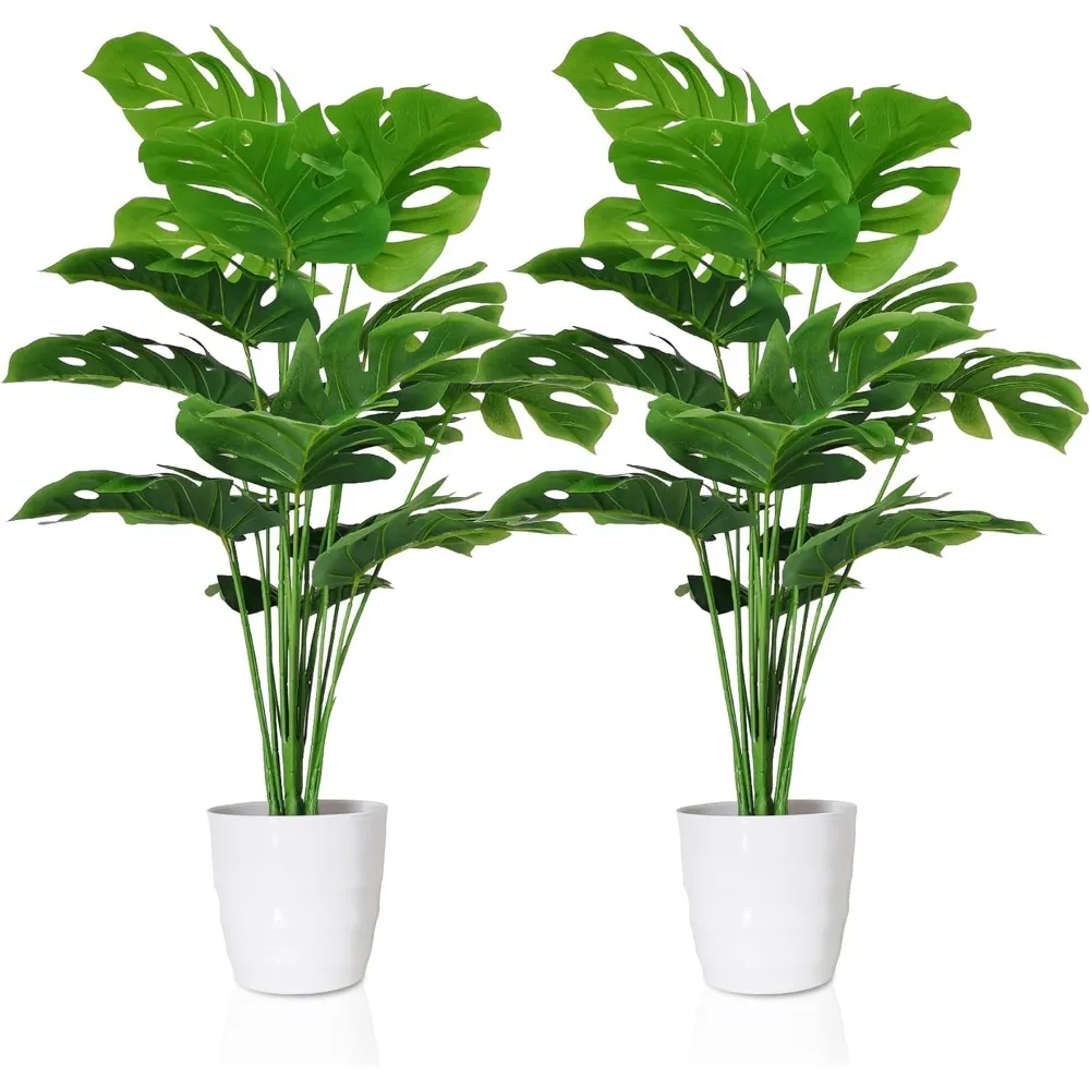 

SAJANDAS Set of 2 Artificial Monstera Deliciosa Plants in Pots, Fake Tropical Palm Tree with Greenery Leaves Stems, 28 Inch