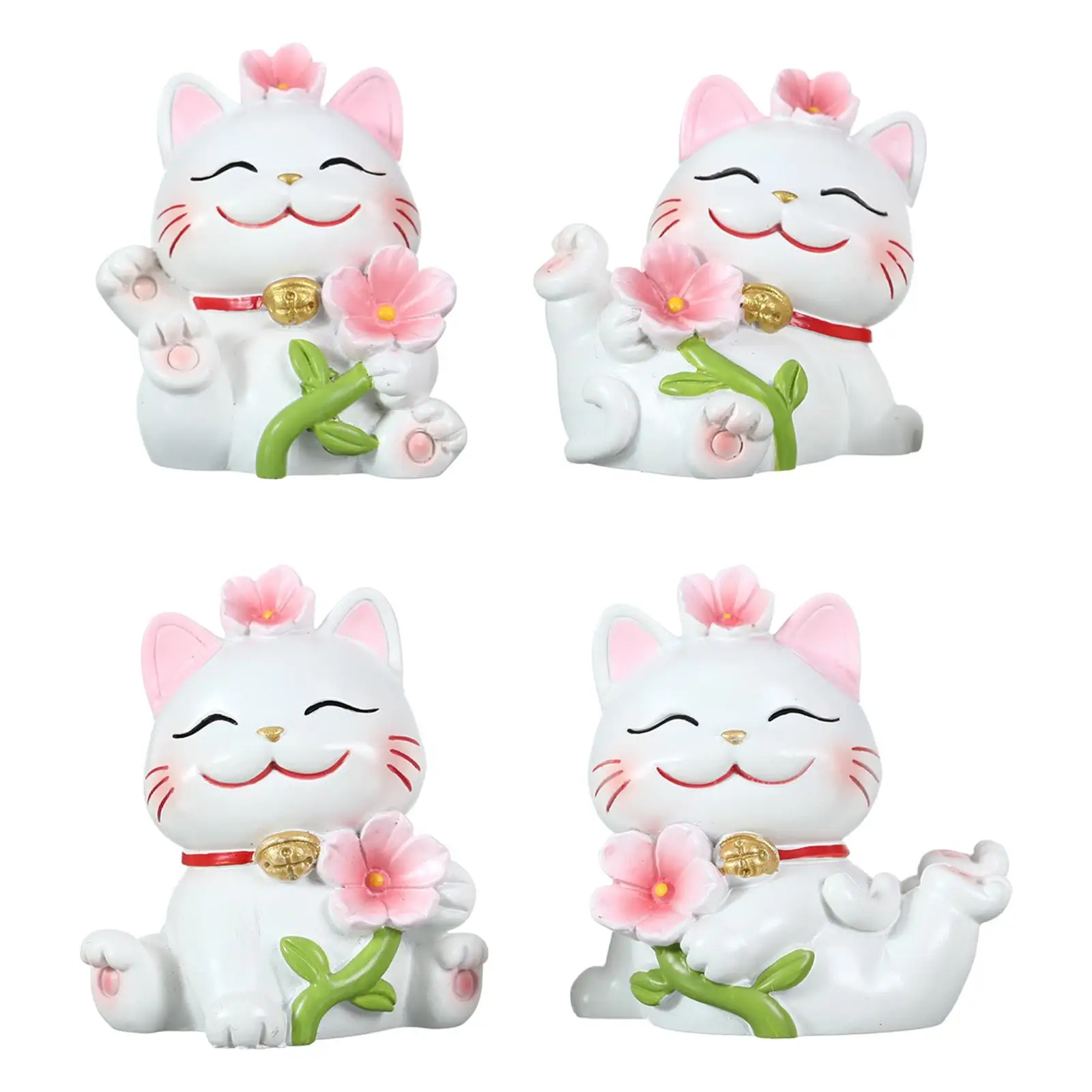 2-6pack Lucky Cat Statue Cherry Blossom Cat Statue for Cabinet Living Room