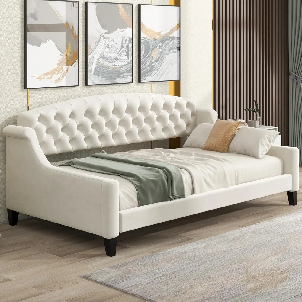 

Twin Daybed, Twin Size Luxury Tufted Button Daybed, Upholstered Twin Daybed Frame, Sofa Bed for Bedroom Living