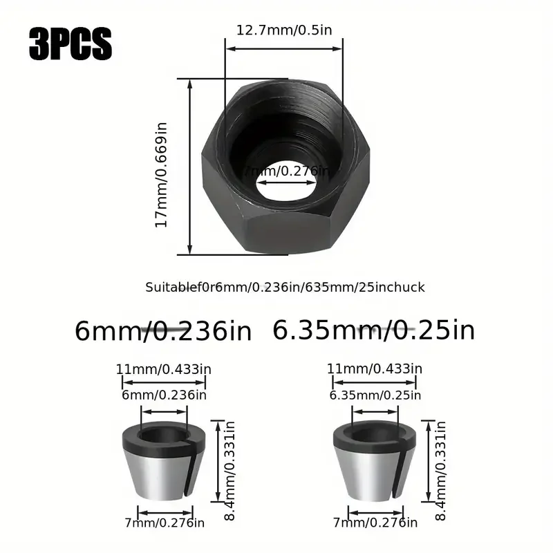 3/5pcs Woodworking Router Bit Set With Convertible Collet Chuck Adapters 6/6.35/8mm Shank Adapter with nut
