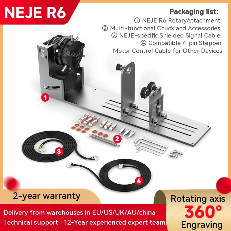 

9-in-1 Rotary Roller Attachment for NEJE Laser Engravers, A-Axis Chuck for Cylindrical Engraving on Rings/Glass/Metal