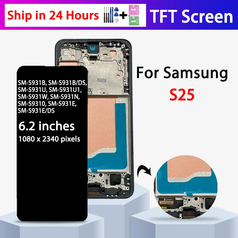 tft-display-for-samsung-s25-lcd-sm-s931b-sm-s931b-ds-display-touch-screen-digitizer-for-samsung-s25-5g-lcd-with-frame