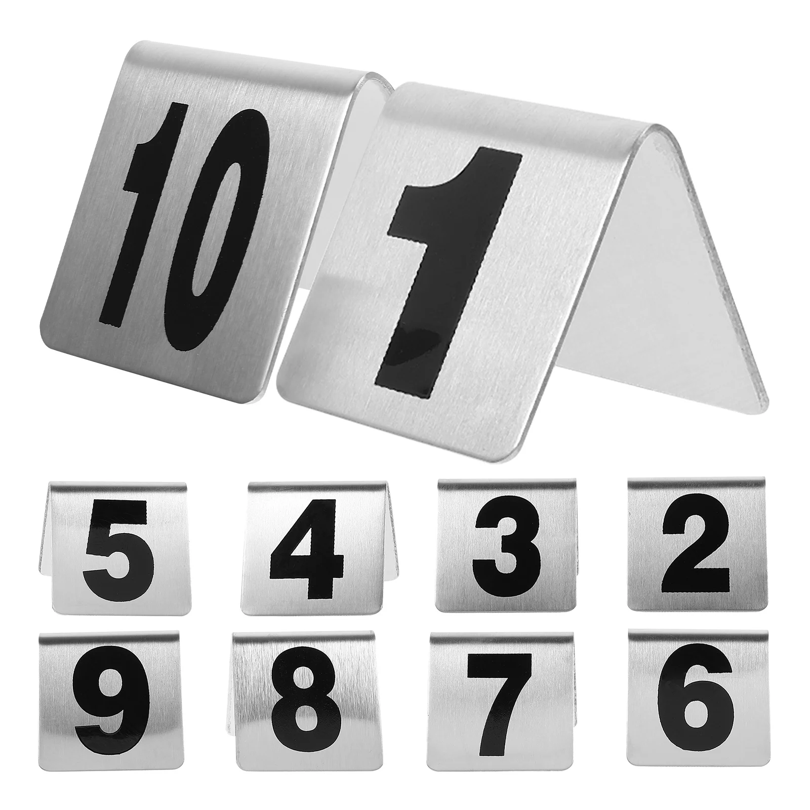 

10 Pcs Stainless Steel Table Numbers Elegant Seating Signs Reusable Double Sided Cards Banquet Wedding Modern Event