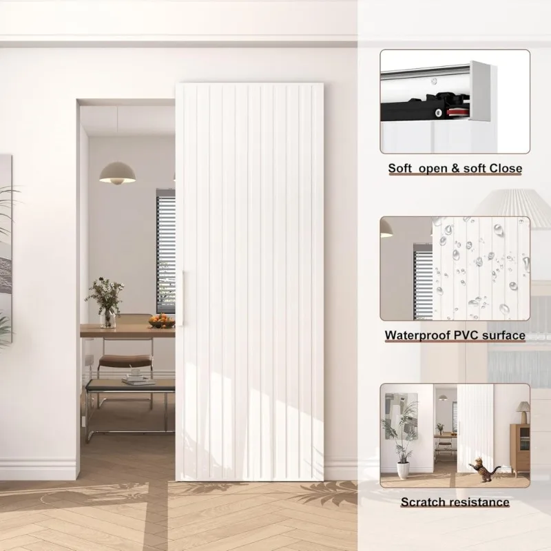 باب الحظيرة المنزلق المخفي الأبيض 36x86 مجموعة أدوات إغلاق ناعمة حديثة مقاومة للماء باب داخلي ناعم لـ 28 إلى 32x84