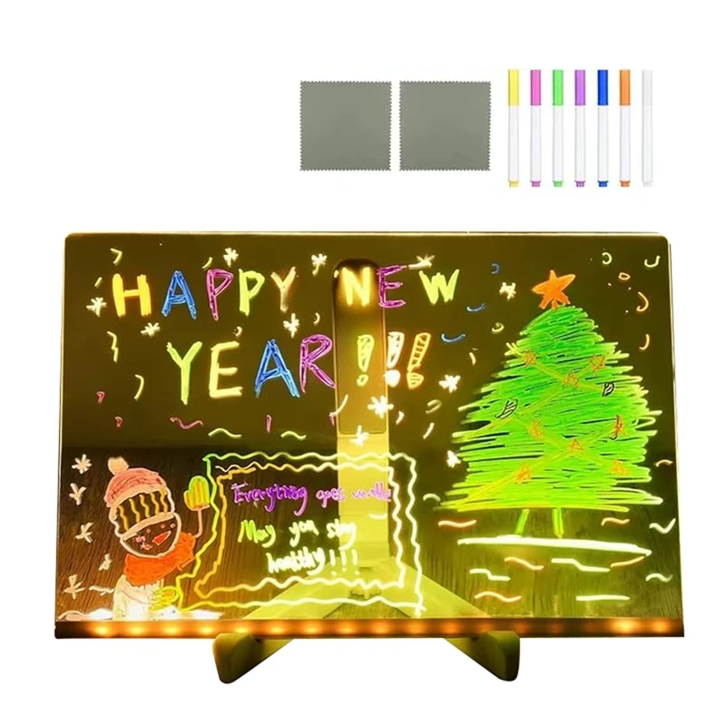 

LED Note Board With Night Light Colorful 7 Pens DIY Acrylic Message Board Kids Drawing Board For Kids Birthday Gift