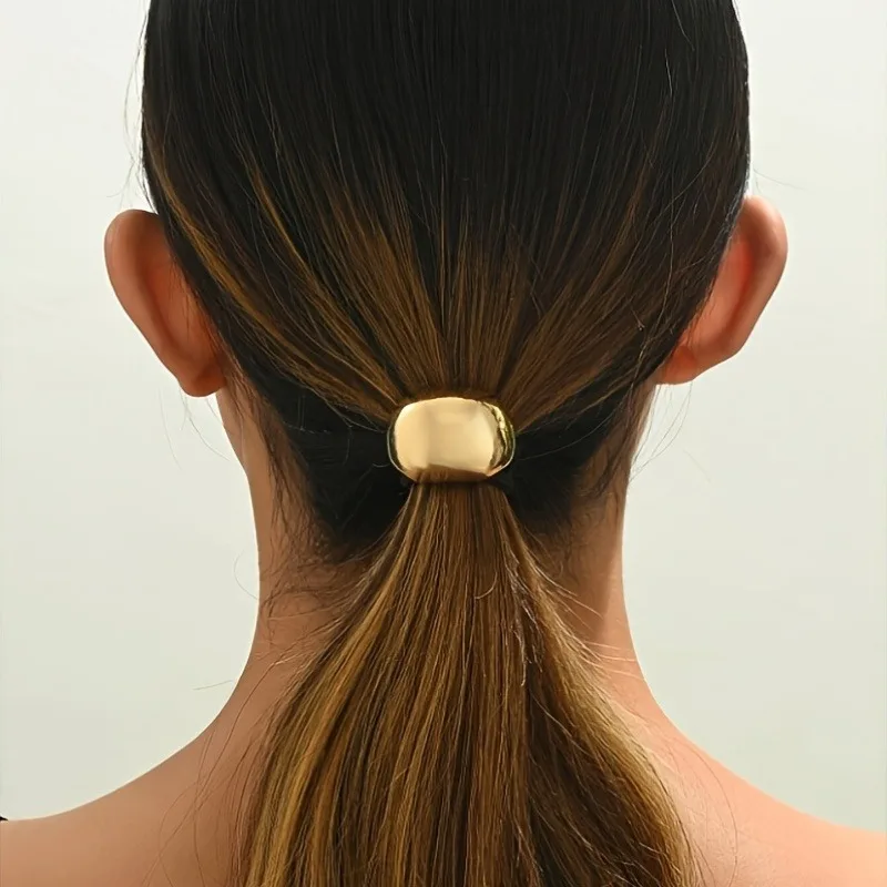1/2 Stück unregelmäßige metallische Textur Gold Silber Dual Hair Tie Ton glänzende Oberfläche Dekoration minimalistisch tragen mehrere Szenarien – Detail 6