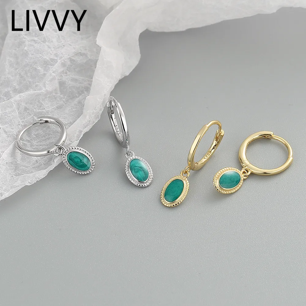 

Silver Color Vintage Design Oval Green Drop Glaze Pendant Earrings For Women Simple Fashion Trendy Elegant Jewelry Gifts