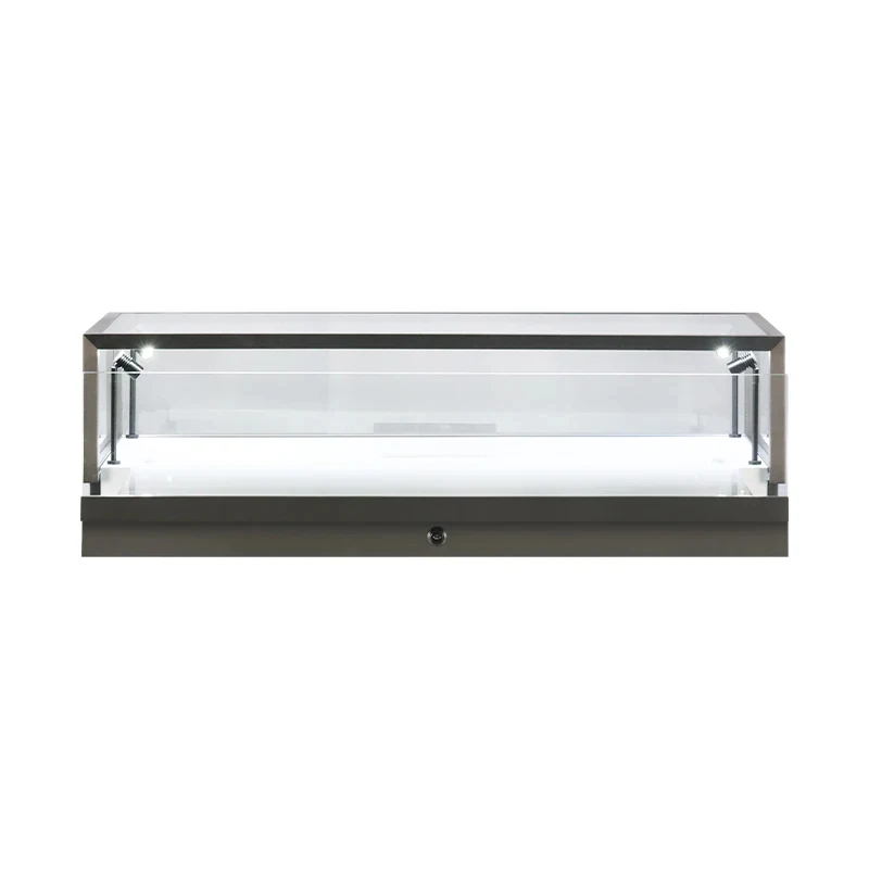 custom.Counter Top Display Jewelry LED Light Display Glass showcase with Rail