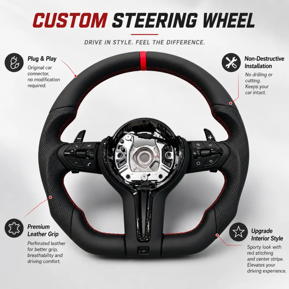 

Steering Wheel With Red Mark For BMW F30 F31 F34 F36 F20 F21 F22 F25 F26 F15 F10 F01 F02 F06 F11 F80 M3 F82 F90 M5 E90 E70 E84