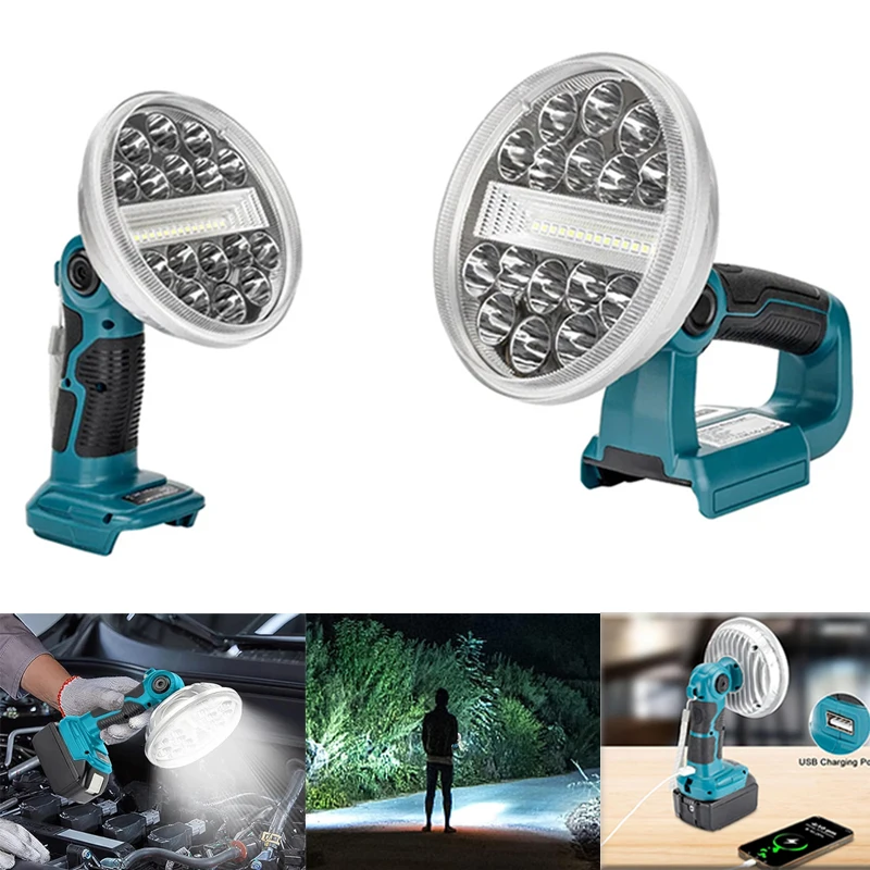 

Outdoors Spotlight LED Flashlight for Makita BL1430 BL1830 18V Lithium Battery 2000LM USB Work Light Outdoor Lighting