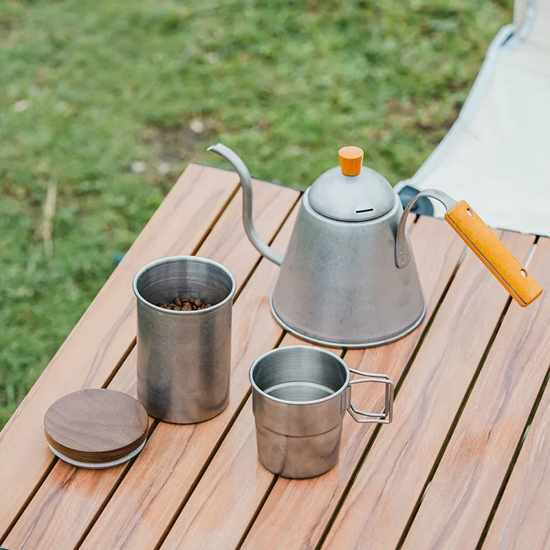 

1000ml Stainless Steel Coffee Vintage Hand Brewing Pot Large Capacity Outdoor Camping Portable Water Cup Kettle Sealed Jar Set