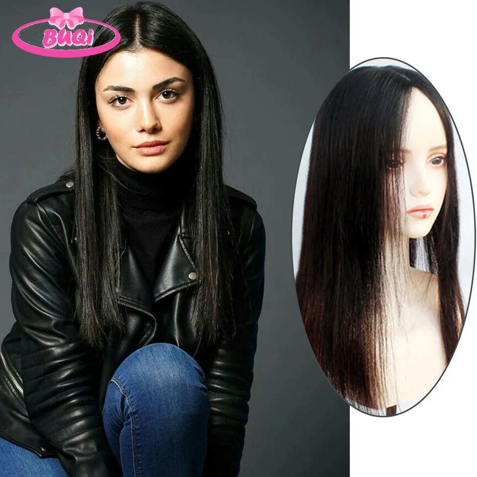 BUQI Wig Hair Reissued Pieces Of Female Wigs, Shaved Faces, Divided Into Air Bangs, White Hair, Baldness Extra Hair