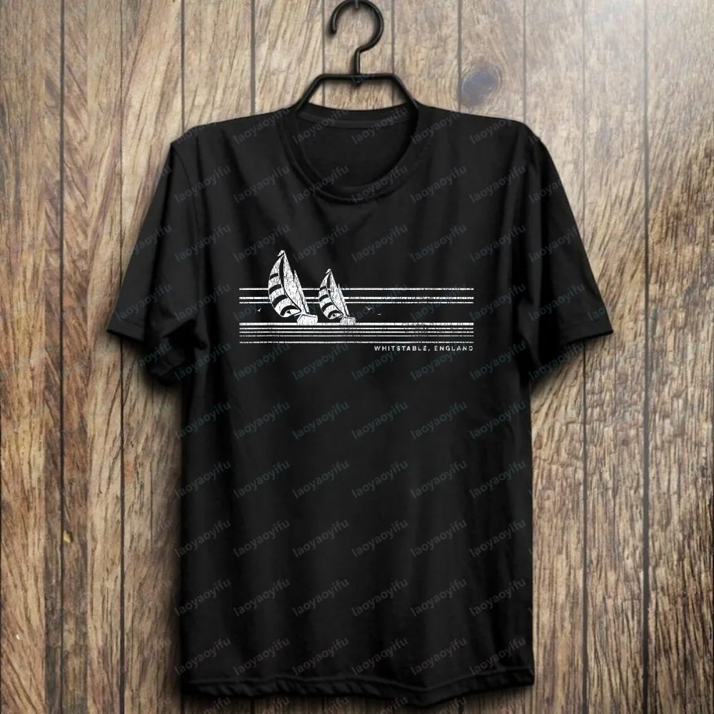 Whitstable Vintage Sailing 70s Nautical Sailboat T-Shirt for Men Sailor Gift Clothing Summer Outdoors Tee Fashion Streetwear