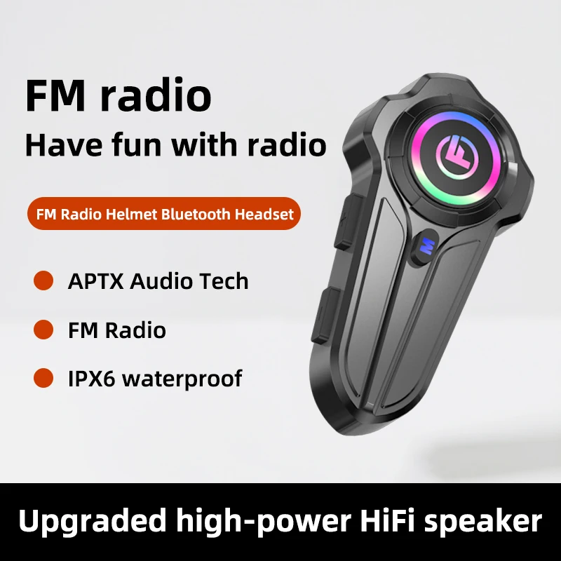 YUMES F10 Motorcycle Helmet Bluetooth Headset Bluetooth 5.3 IP67 Waterproof FM Radio Hands‑Free Call for Motorcycle Helmet