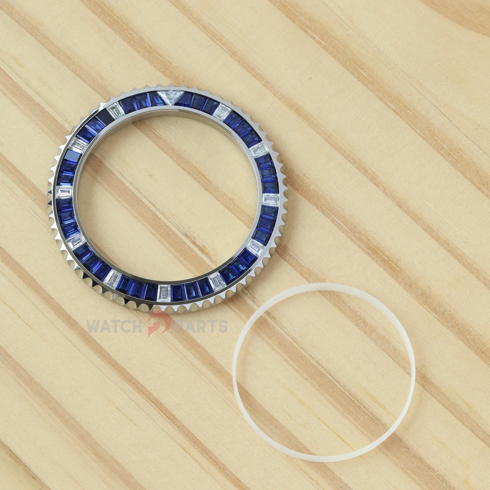 

Synthetic Blue Sapphire & Moissanite Diamond Watch Bezel for Rolex Submariner 40/41mm Watch Gemstone Bezel