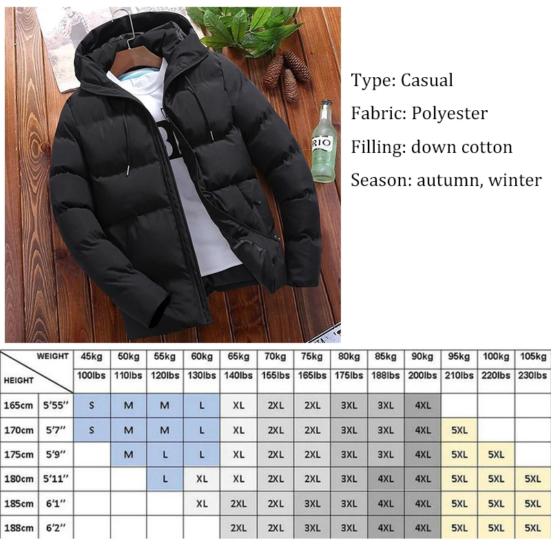 2023 Winter Warm Thick Men Jacket Casual Parkas Hoodie Cotton Solid Color Zipper Warm Korean Style Fitness Fashion Men\'s Coat