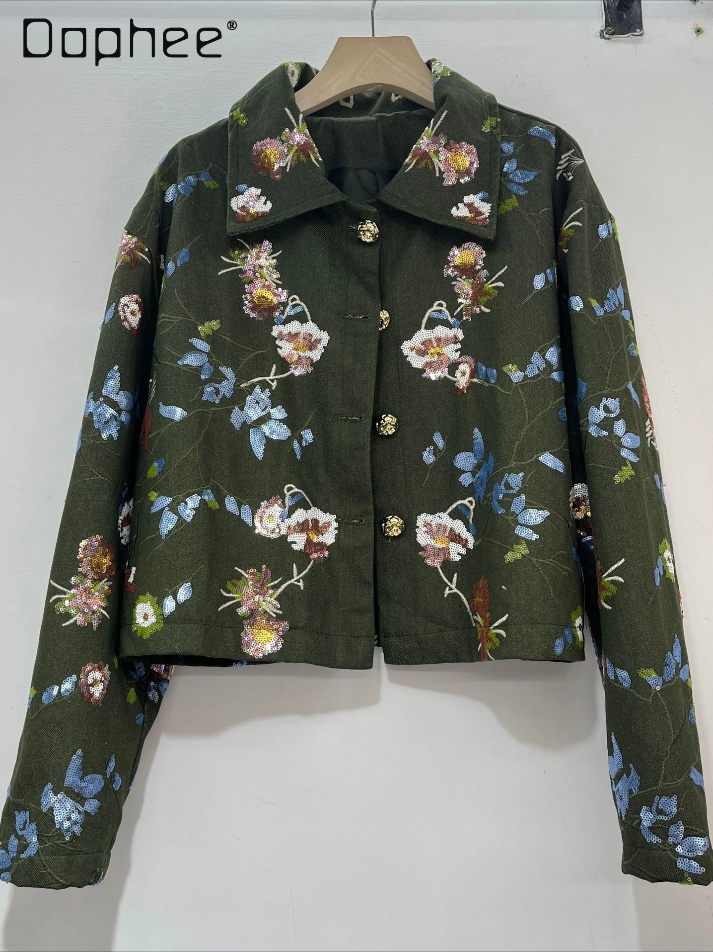 

European Station Heavy Sequin Flower Embroidery Loose Versatile Denim Jacket Autumn Korean Fashion Casual Short Jacket Women