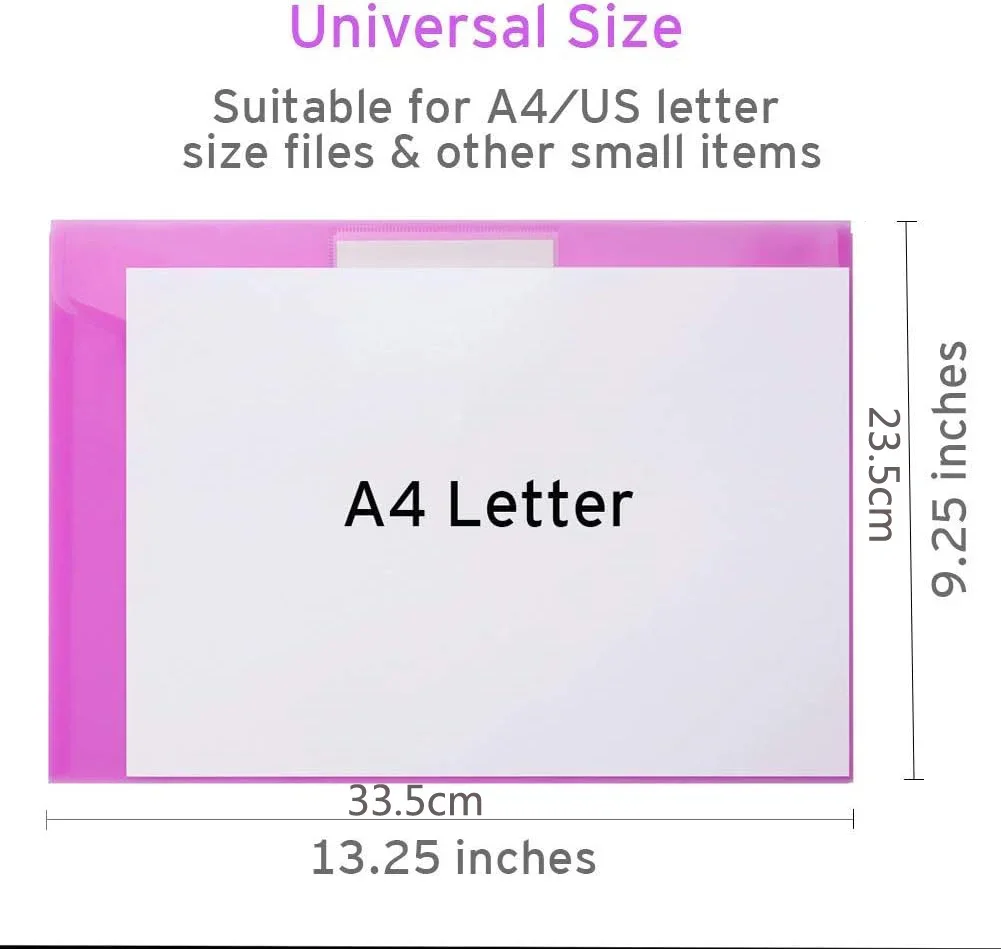 10pcs A4 Folders Plastic Envelopes Clear File Folder for Document Poly File with Label Pocket Snap Button for Office Organizer view 6