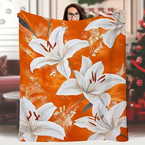 Orange Lily Flower Throw Blanket Elegant Botanical Design for Living Room Decor HomeDecorGift Gift for Her