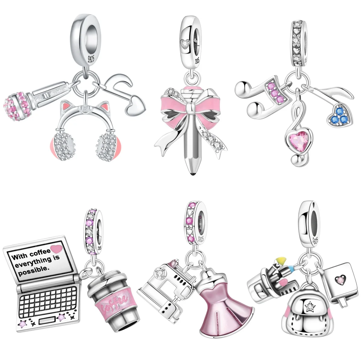 Orstarry S925 Sterling Silver Charm Headphones Musical Note Daily Essentials Pendants For Bracelet DIY Jewelry Making Women Gift