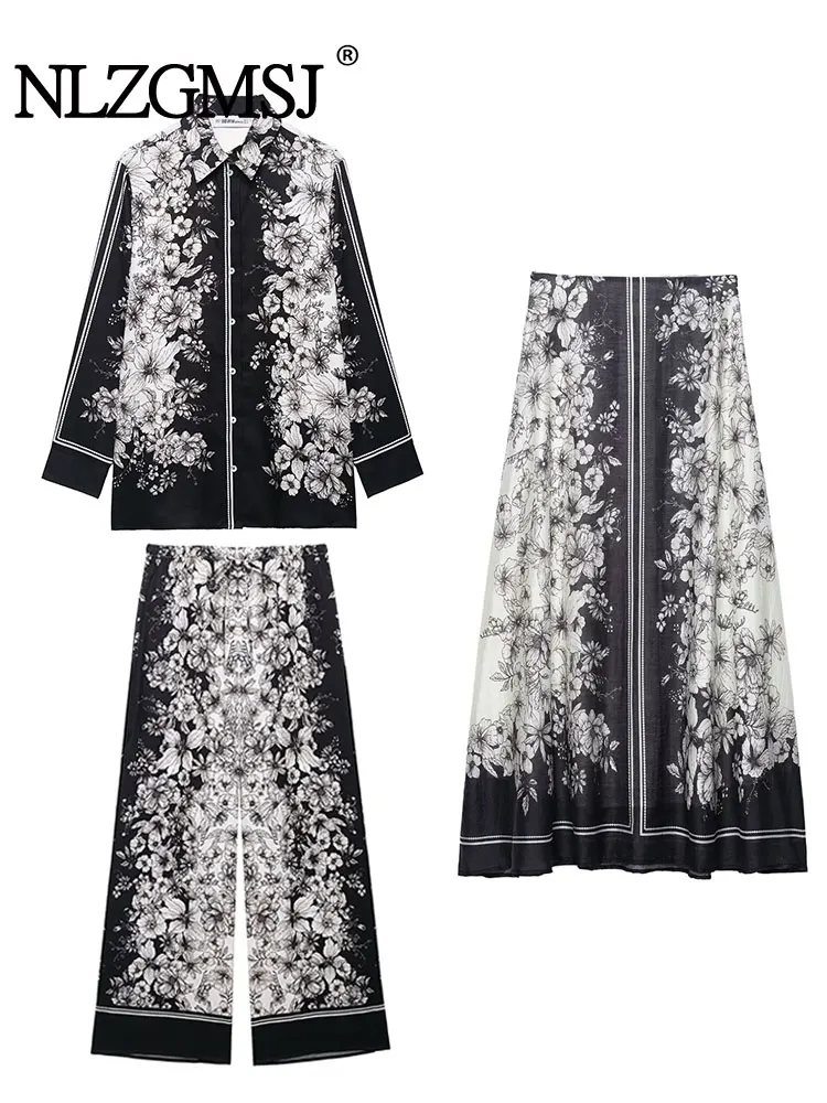 

NLZGMSJ 2025 осенние повседневные комплекты брюк, женская модная вертикальная рубашка с принтом, топ, женский костюм, повседневный комплект, женская одежда