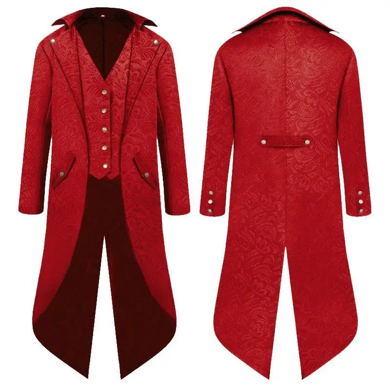 Anman New Vintage Medieval loween Men's Long St Punk Tailcoat Par Banquet Faionable Leather PU Wedding omsmen