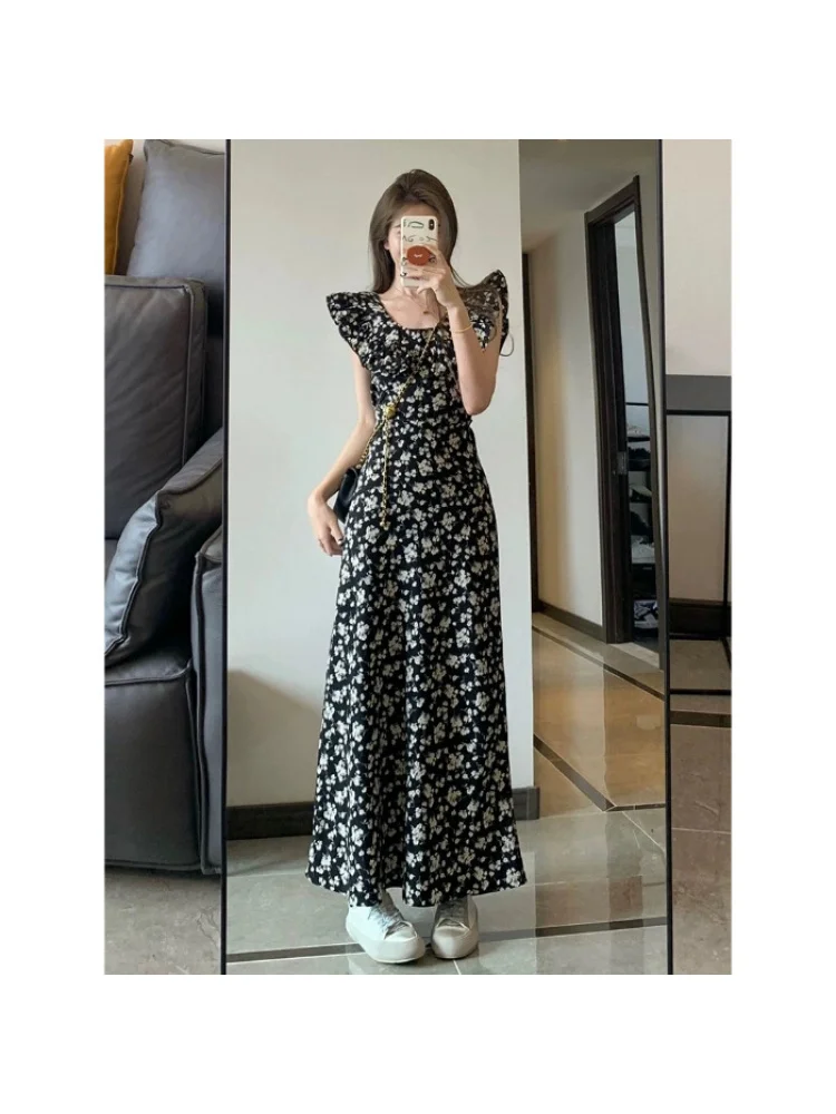 Tea Break French Floral Dress Women's Summer 2025 New Seaside Style Elegant Mid-Length Skirt