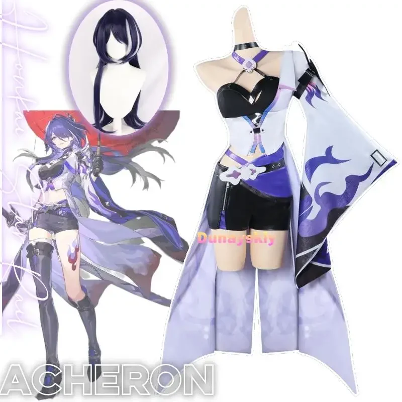 Anime Game Honkai Star Rail Cosplay Acheron Costume Clothes Uniform Wig Cosplay Honkai Star Rail Acheron New Roles Woman Party