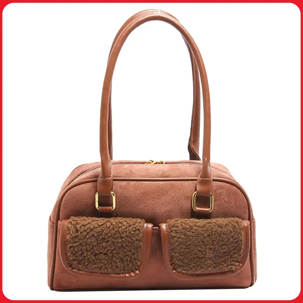 

Women Suede Shoulder Bag With Double Pockets Underarm Bag Trendy Handbag Boston Bag for Work Travel
