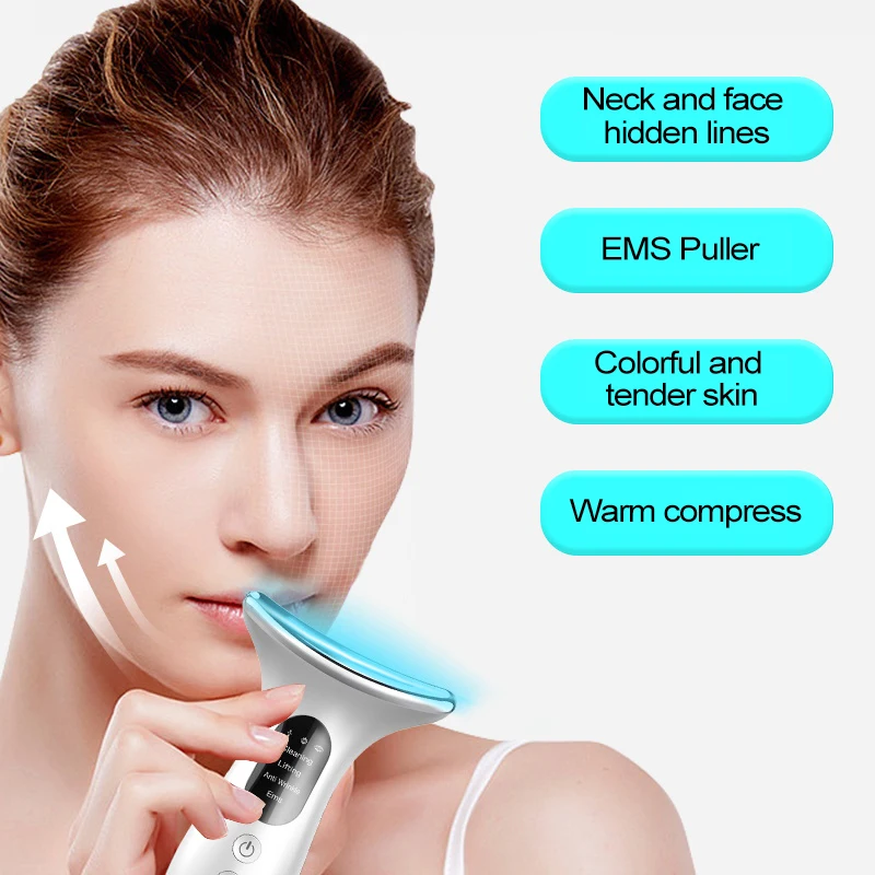 Beauty home use face lifting massager EMS led photon vibration electric neck massager