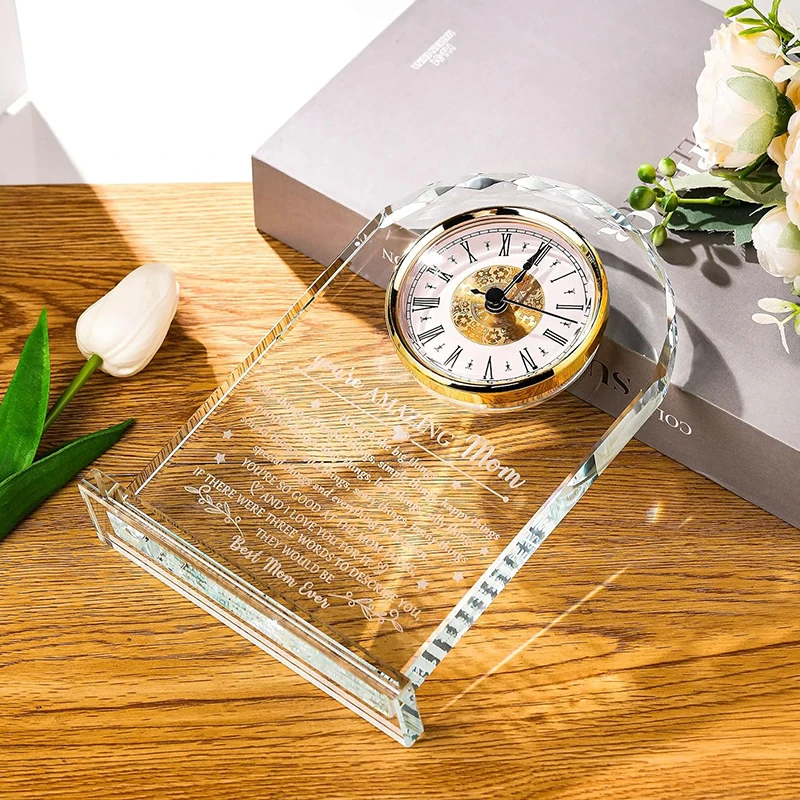 Vintage Crystal Transparent Clock Home Tabletop Decoration Wedding Anniversary Clock Gifts Free Customization Glass Clock