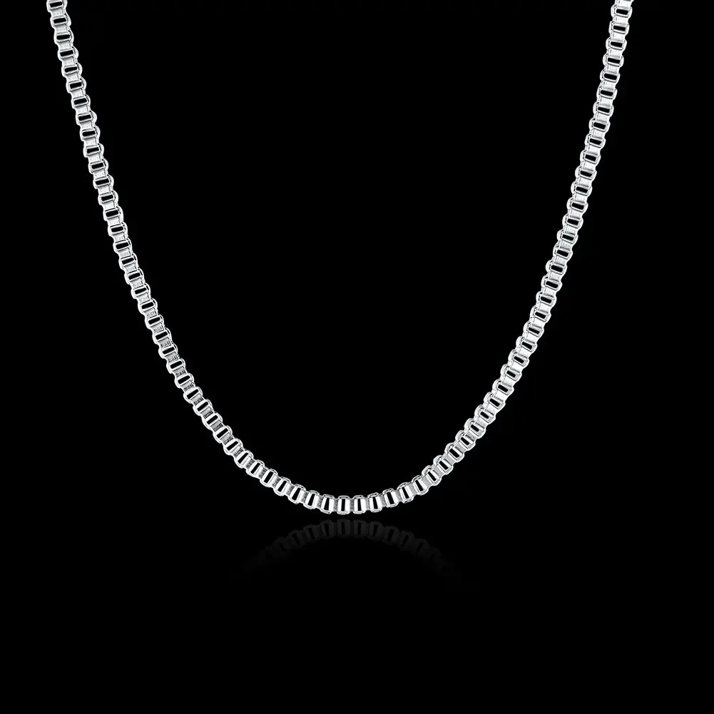 Collier en argent regardé 925 pour femme et homme, chaîne de boîte classique, bijoux de fête à la mode, cadeau de vacances, vente en gros, chaud, 1mm, 18 po