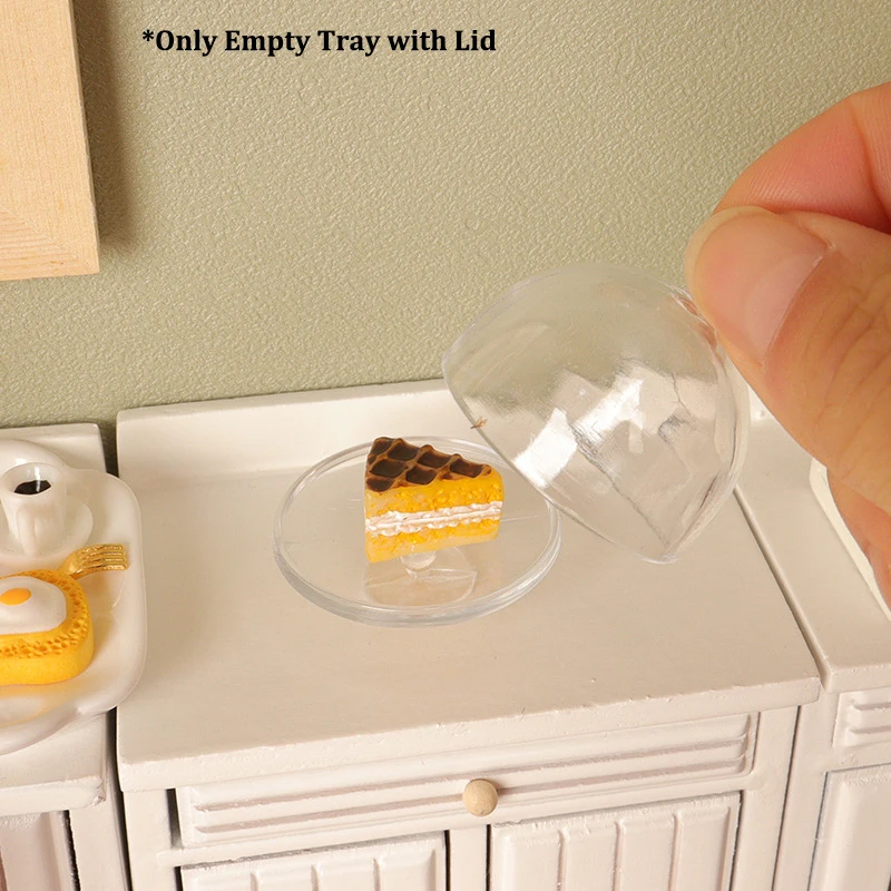 1Pc Dollhouse Miniature Cake Transparent Tray With Cover Dessert Display Rack Doll House Kitchen Model Decor Toy Accessories