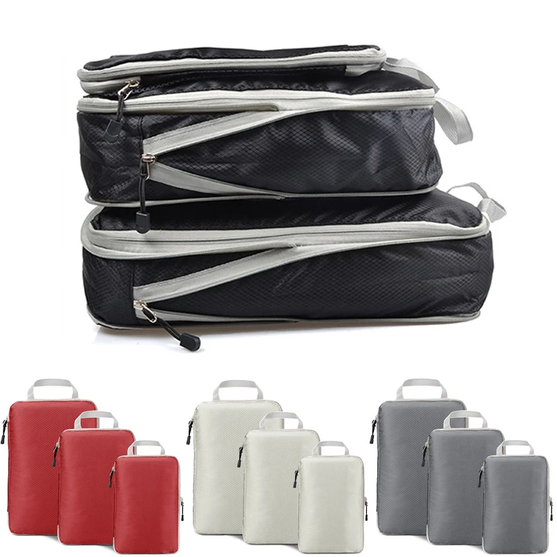 

3pcs Compressible Packing Cubes Travel Storage Bag Set Expandable Luggage Organizer Portable Lightweight Suitcase Bag