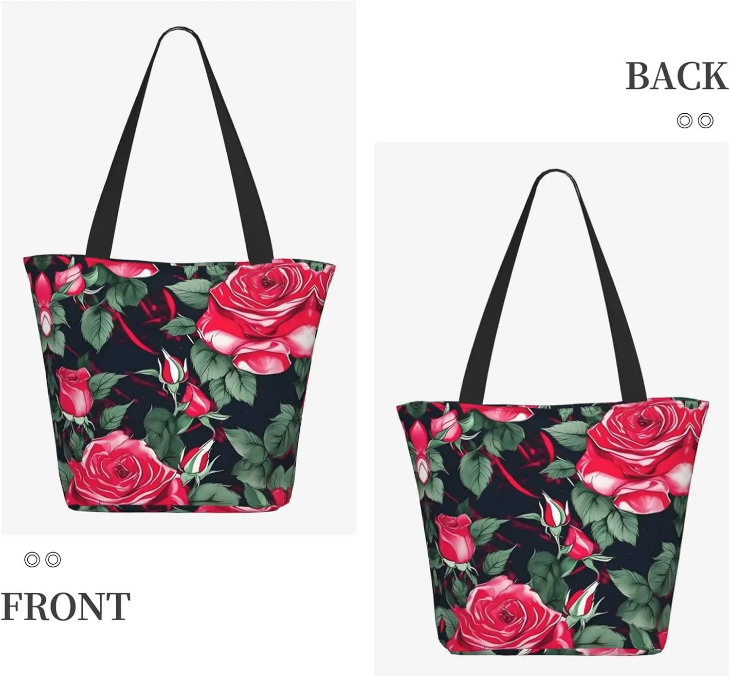 Rose Flower Floral Tote Bag with Zipper for Women Inside Mesh Pocket Heavy Duty Casual Anti-water Cloth Shoulder Handbag Outdoor