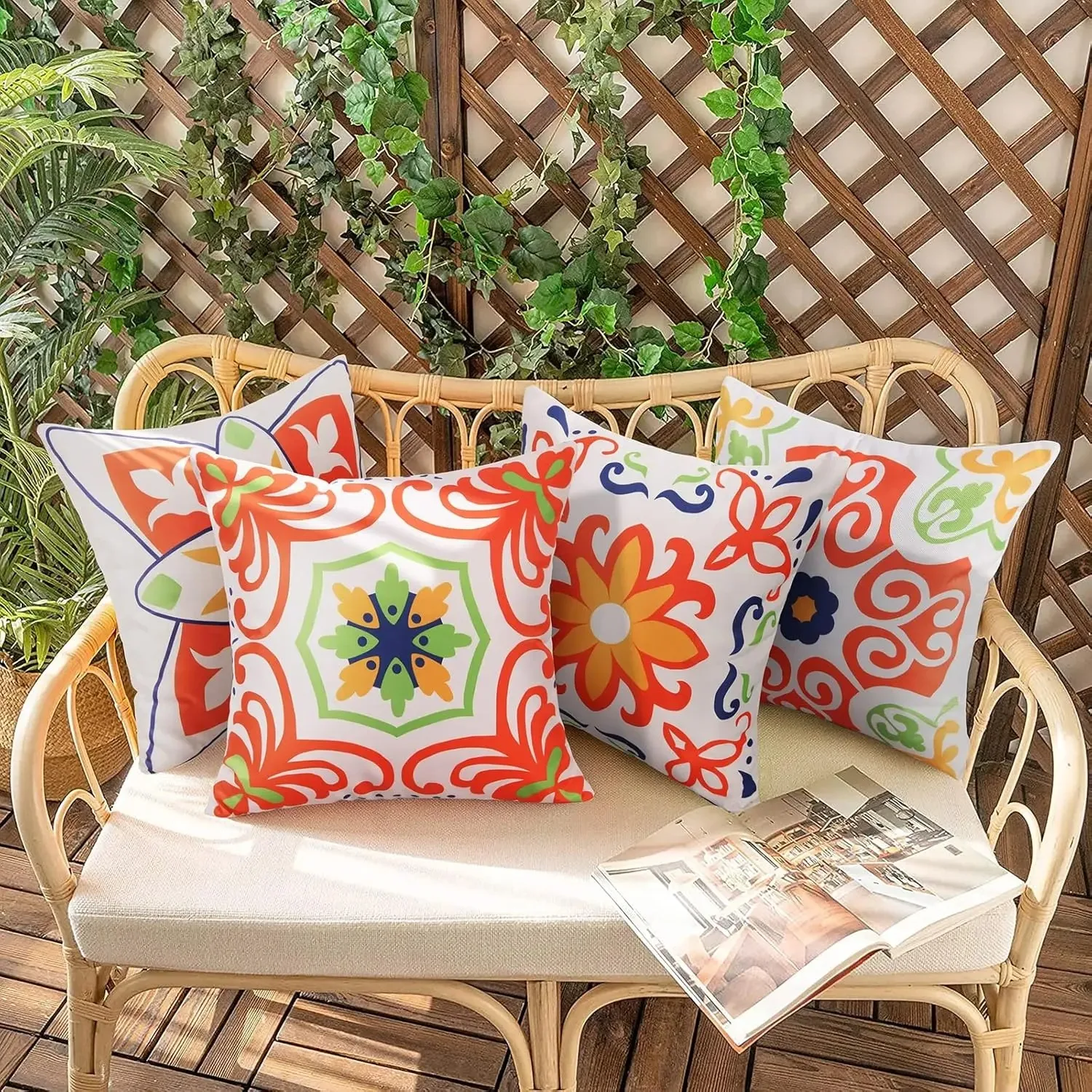 

4pcs Bohemian Farmhouse Outdoor Cushion Cover Courtyard Furniture Garden Sofa Decoration Home Printing Cute Cushion Cover
