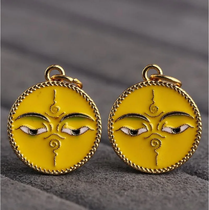 Tibetan Buddha Wisdom Eyes Small Pendant 100% 925 Silver Gold Plated Manjusri Word Good Luck Amulet